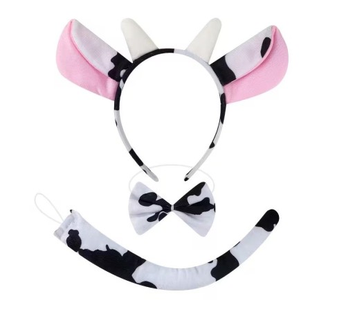 İnek Kostüm Aksesuar Seti 3 lü - Taç Papyon Kuyruk