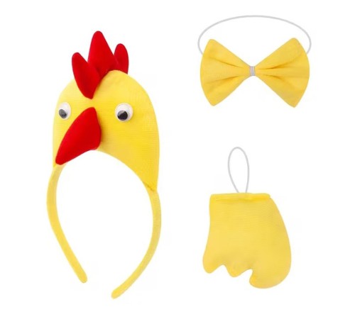 Horoz – Tavuk Kostüm Aksesuar Seti - Taç Papyon Kuyruk