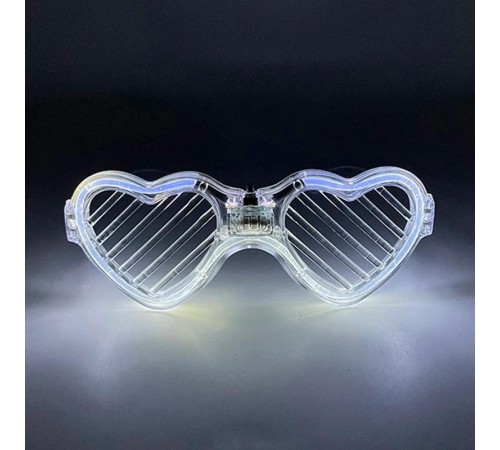 Beyaz LED Işıklı Kalp Gözlük – 3 Modlu Parti & Glow Gözlüğü