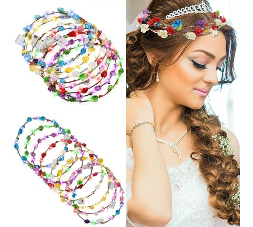 Renkli LED Çiçek Taç – 3 Işık Modlu Glow Parti Tacı