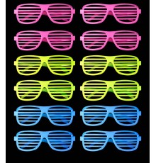 Retro Neon Fosforlu Panjur Gözlük 12 Adet – 80’ler 90’lar Parti Stili