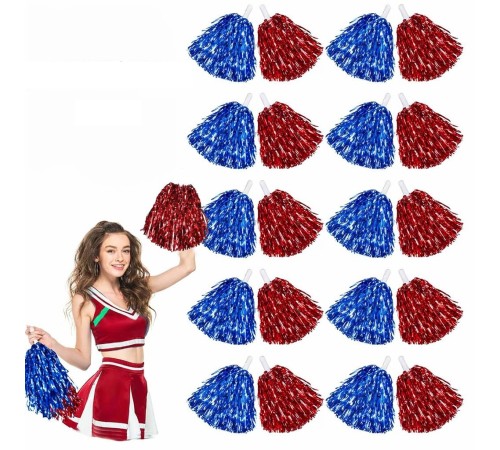 Kırmızı Mavi Metalik Dolgun Gösteri Ponponu 20 Adet (10 Çift)