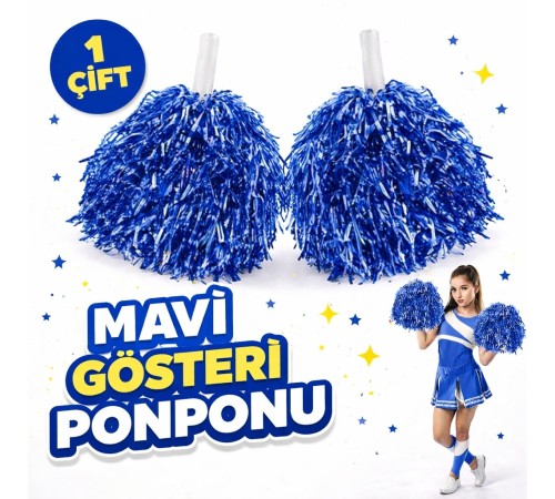 1 Çift ( 2 Adet ) Mavi Renk 23 Nisan 19 Mayıs 29 Ekim Okul Gösteri Ponponları