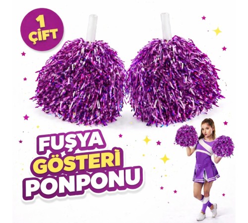 1 Çift ( 2 Adet ) Fuşya Renk 23 Nisan 19 Mayıs 29 Ekim Okul Gösteri Ponponları