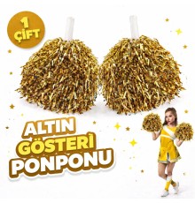 1 Çift ( 2 Adet ) Altın Renk 23 Nisan 19 Mayıs 29 Ekim Okul Gösteri Ponponları