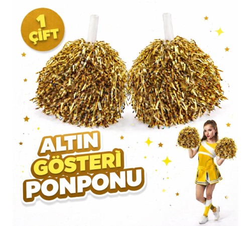 1 Çift ( 2 Adet ) Altın Renk 23 Nisan 19 Mayıs 29 Ekim Okul Gösteri Ponponları
