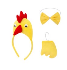 Çocuk Horoz Tavuk Kostüm Seti 3 Parça (Taç + Papyon + Kuyruk)