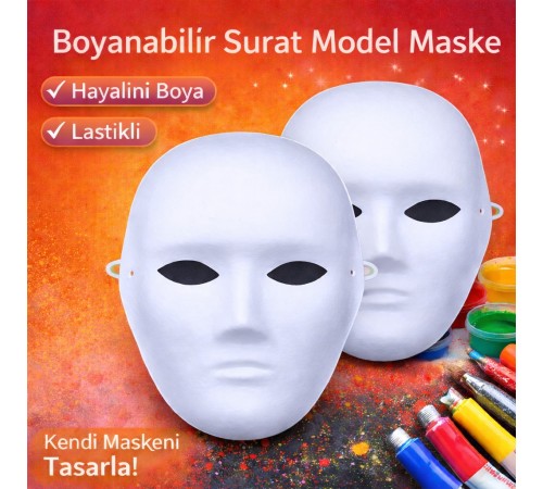 Boyanabilir Surat Model Maske – Lastikli Kendin Tasarla