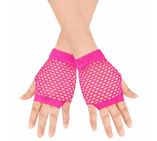 80’ler 90’lar Retro Neon Fuşya Şeker Pembesi File Parmaksız Kısa Eldiven 11 cm