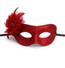 Kırmızı Simli Tüylü Balo Maskesi – Kadın Parti & Maskeli Balo Maskesi