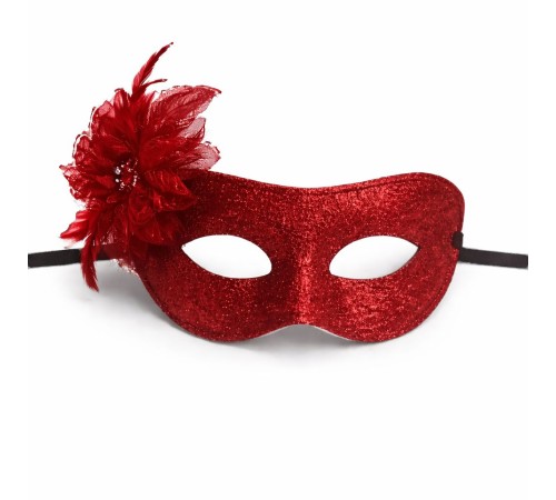 Kırmızı Simli Tüylü Balo Maskesi – Kadın Parti & Maskeli Balo Maskesi