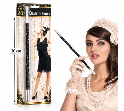 30 cm Siyah Payetli Tutacağı – 1920’ler Gatsby Parti Aksesuarı