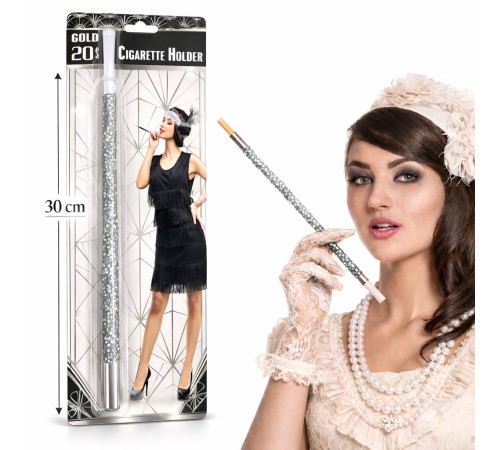 30 cm Gümüş Payetli Tutacağı – 1920’ler Gatsby Parti Aksesuarı