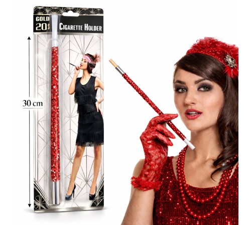 30 cm Kırmızı Payetli Tutacağı – 1920’ler Gatsby Parti Aksesuarı