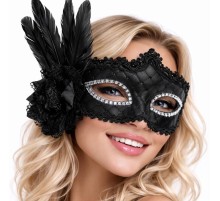 Siyah Tüylü Venedik Lüks Balo Maskesi