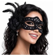 Siyah Tüylü Balo Maskesi Kadın Parti Aksesuarı