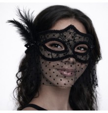 Siyah Dantel Tüllü Peçeli Parti Maskesi