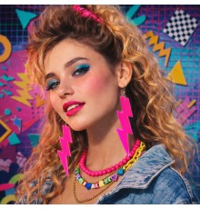 80 ler 90 lar Retro Neon Pembe Şimşek Küpe 10 cm