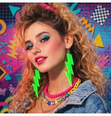 80 ler 90 lar Retro Neon Yeşil Şimşek Küpe 10 cm