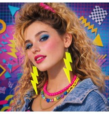 80 ler 90 lar Retro Neon Sarı Şimşek Küpe 10 cm