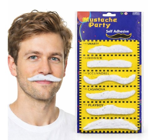 6 lı Yapışkanlı Beyaz Parti Bıyık Seti – Farklı Modeller