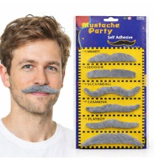 6 lı Yapışkanlı Gri Parti Bıyık Seti – Farklı Modeller