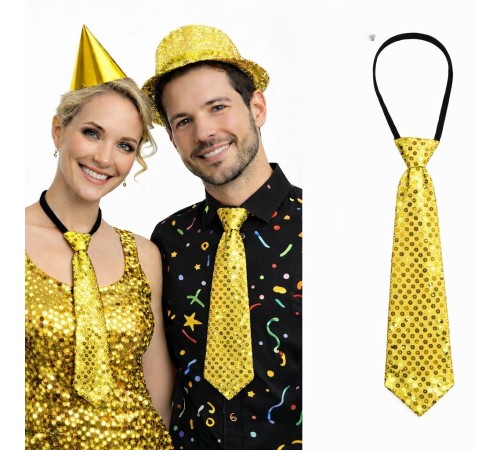 Altın Renk Pul Payetli Işıltılı Parti Kravatı 33 cm