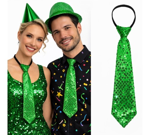 Yeşil Renk Pul Payetli Işıltılı Parti Kravatı 33 cm