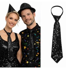 Siyah Renk Pul Payetli Işıltılı Parti Kravatı 33 cm