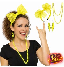 80’ler 90’lar Neon Sarı Parti Seti – Kolye Küpe Taç
