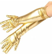 Altın Renk Dirsek Altı Lüks Saten Eldiven 40 cm