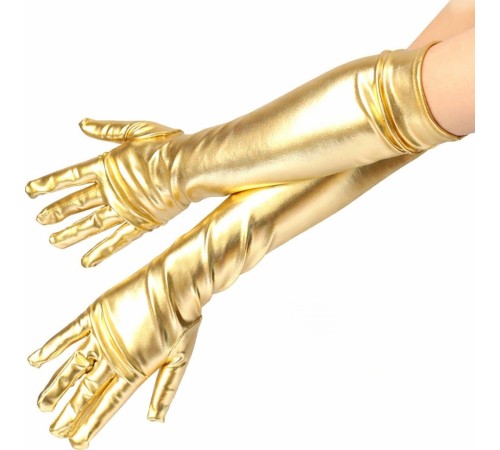 Altın Renk Dirsek Altı Lüks Saten Eldiven 40 cm