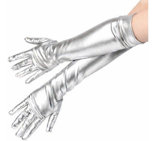 Gümüş Renk Dirsek Altı Lüks Saten Eldiven 40 cm