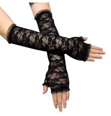 Uzun Zarif Dantel Eldiven Parmaksız Siyah 35 cm