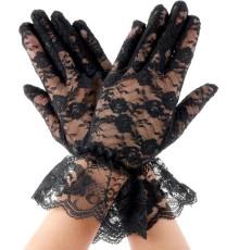 Siyah Güpürlü Dantel Eldiven Kısa – Vintage Zarif Kadın Eldiveni