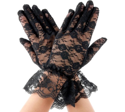 Siyah Güpürlü Dantel Eldiven Kısa – Vintage Zarif Kadın Eldiveni