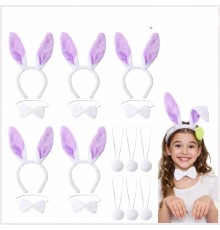 Lila Tavşan Sahne Seti 6'lı Set Taç Papyon Kuyruk