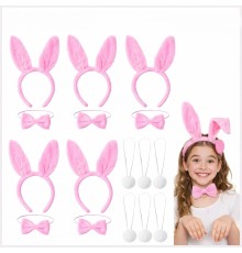 Full Pembe Renk Tavşan Sahne Seti 6'lı Set Taç Papyon Kuyruk
