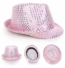 Pembe Payetli Disco Parti Şapkası Yetişkin Işıltılı Fötr Model