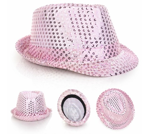 Pembe Payetli Disco Parti Şapkası Yetişkin Işıltılı Fötr Model