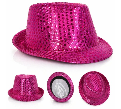 Fuşya Pembe Payetli Disco Parti Şapkası Yetişkin Işıltılı Fötr Model