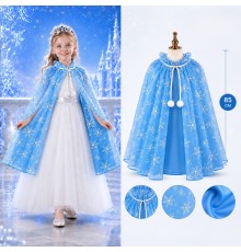 Kar Tanesi Desenli Mavi Elsa Pelerini - Astarlı Frozen Pelerini 85 cm