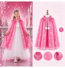 Kar Tanesi Desenli Pembe Elsa Pelerini - Astarlı Frozen Pelerini 85 cm