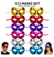 12'li Metalik Venedik Toptan Parti Maskesi Seti – 6 Renk Karışık