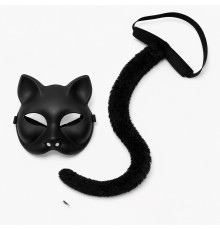 Siyah Kedi Maskesi ve Peluş Kuyruk Kostüm Seti 70 cm