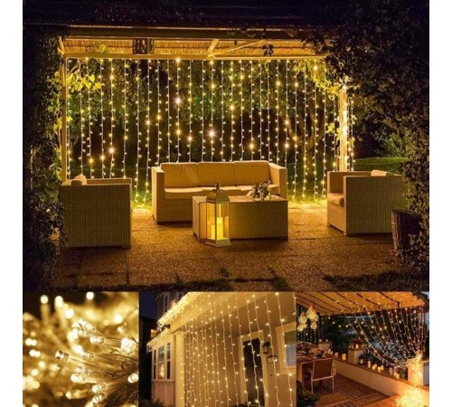 3 x 2 Perde Led Sarı Işık