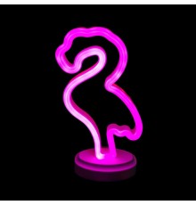 Neon Işıklı Flamingo Yazılı Masa Gece Lambası Pil ve Usb