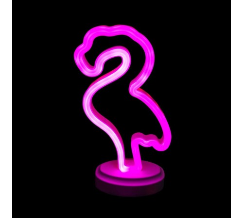 Neon Işıklı Flamingo Yazılı Masa Gece Lambası Pil ve Usb
