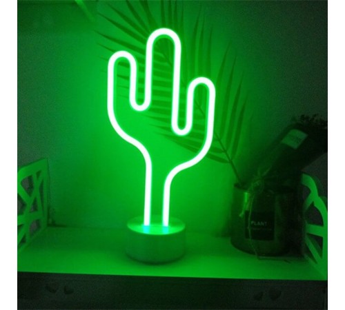 Neon Işıklı Kaktüs Masa Gece Lambası Pil ve Usb