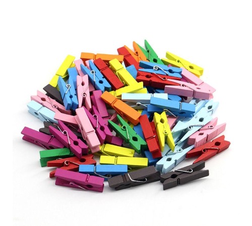 100 Lü Renkli Ahşap Mandal 2.5 Cm 12 Li Paket 1200 Adet